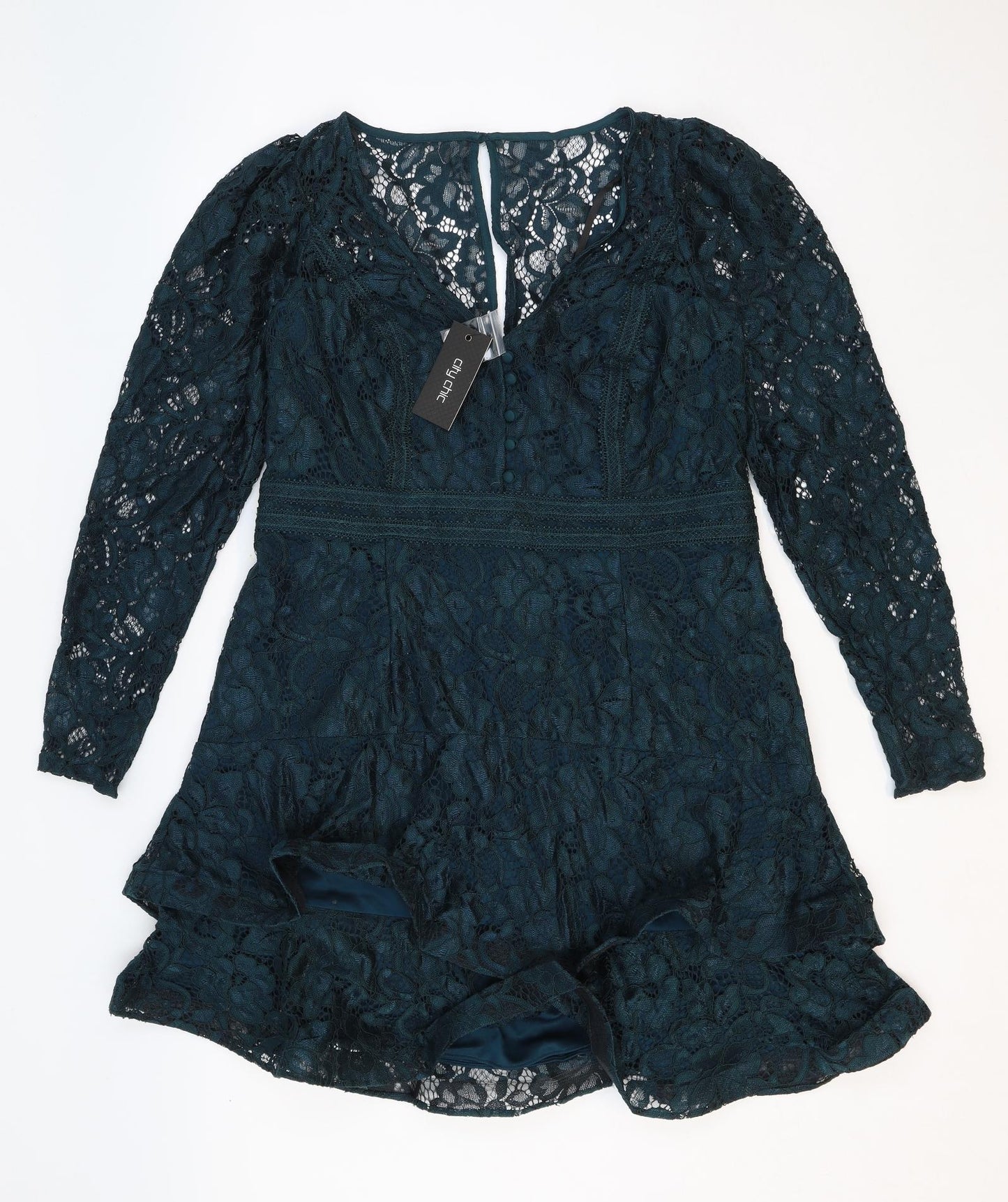City Chic Womens Green Floral Nylon Trapeze & Swing Size XS V-Neck Buckle