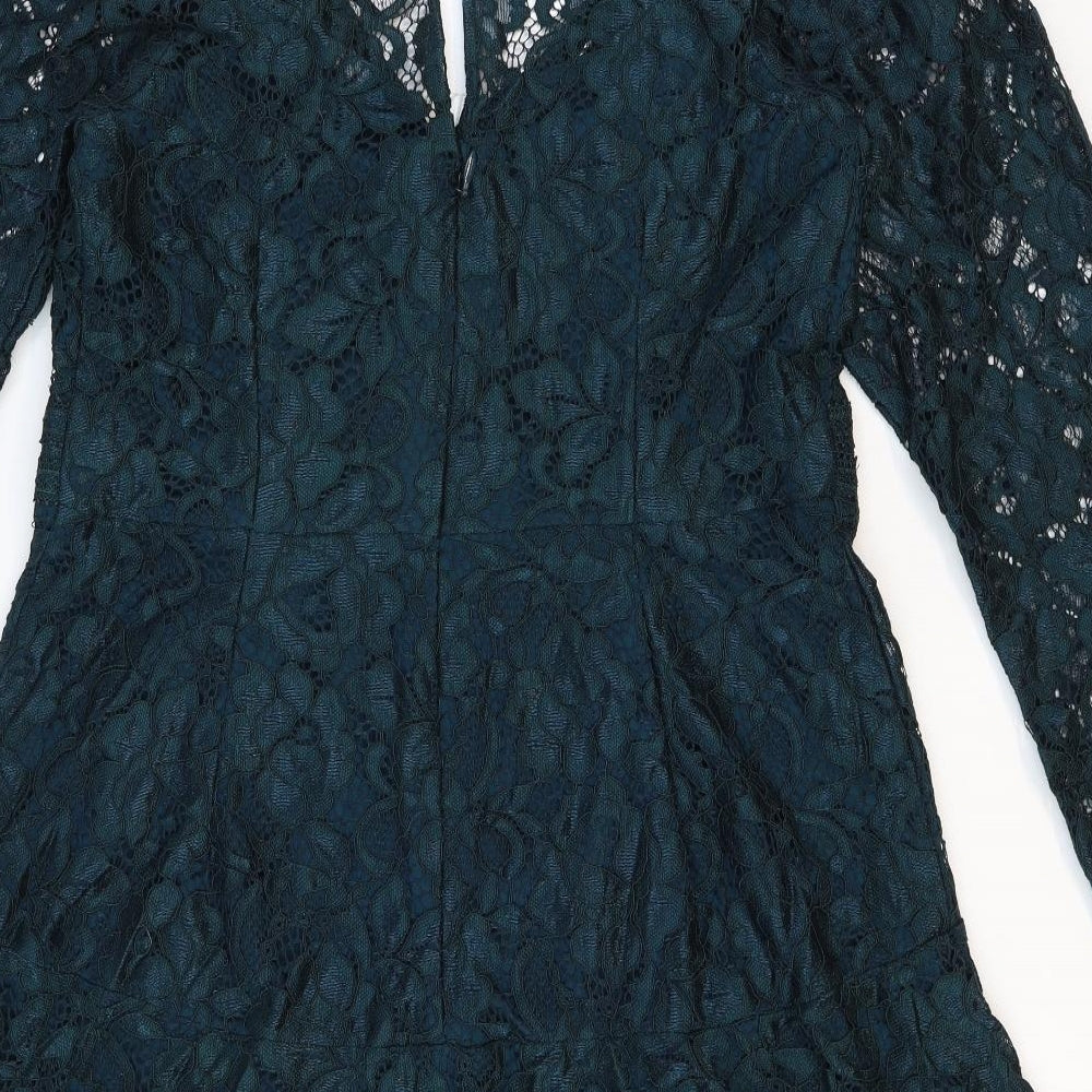 City Chic Womens Green Floral Nylon Trapeze & Swing Size XS V-Neck Buckle