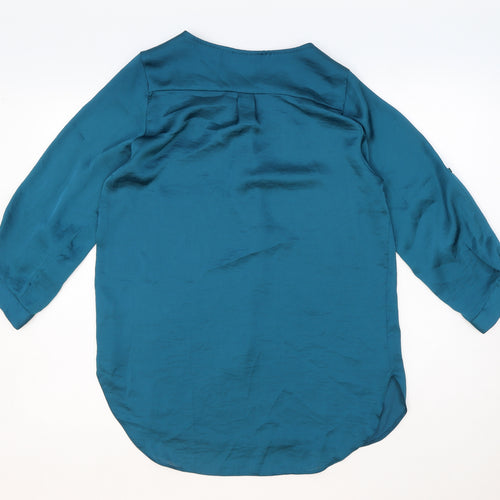 Wallis Womens Blue Polyester Basic Blouse Size S V-Neck