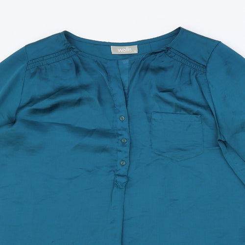 Wallis Womens Blue Polyester Basic Blouse Size S V-Neck