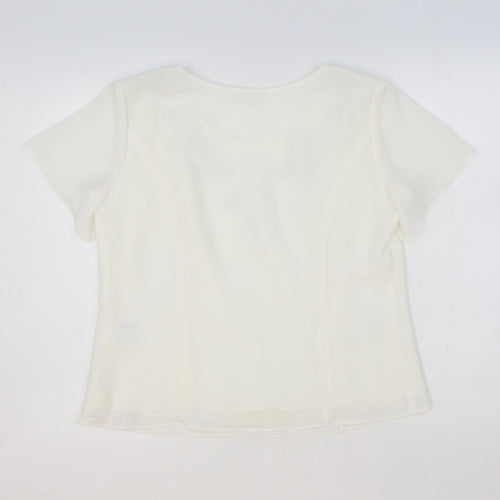 Roman Originals Womens White Floral Polyester Basic T-Shirt Size 12 Scoop Neck