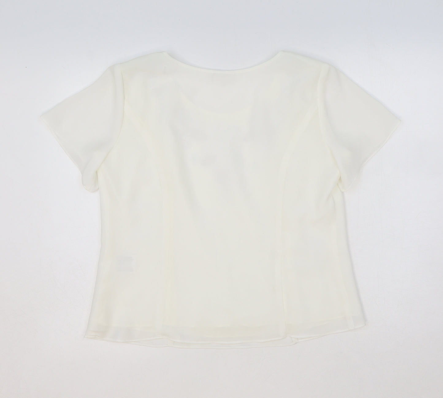 Roman Originals Womens White Floral Polyester Basic T-Shirt Size 12 Scoop Neck