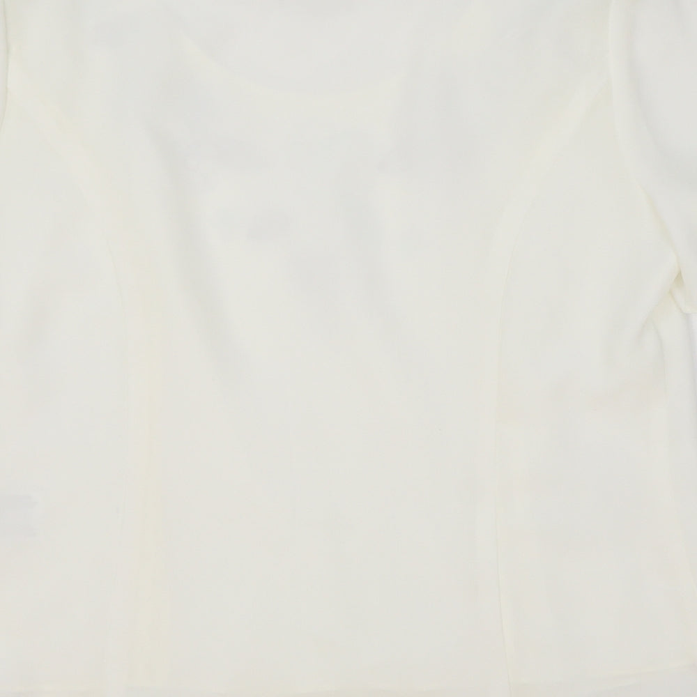 Roman Originals Womens White Floral Polyester Basic T-Shirt Size 12 Scoop Neck