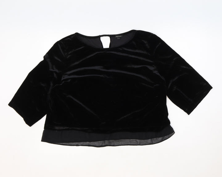 River Island Womens Black Polyester Cropped Blouse Size 18 Boat Neck - Chiffon Hem