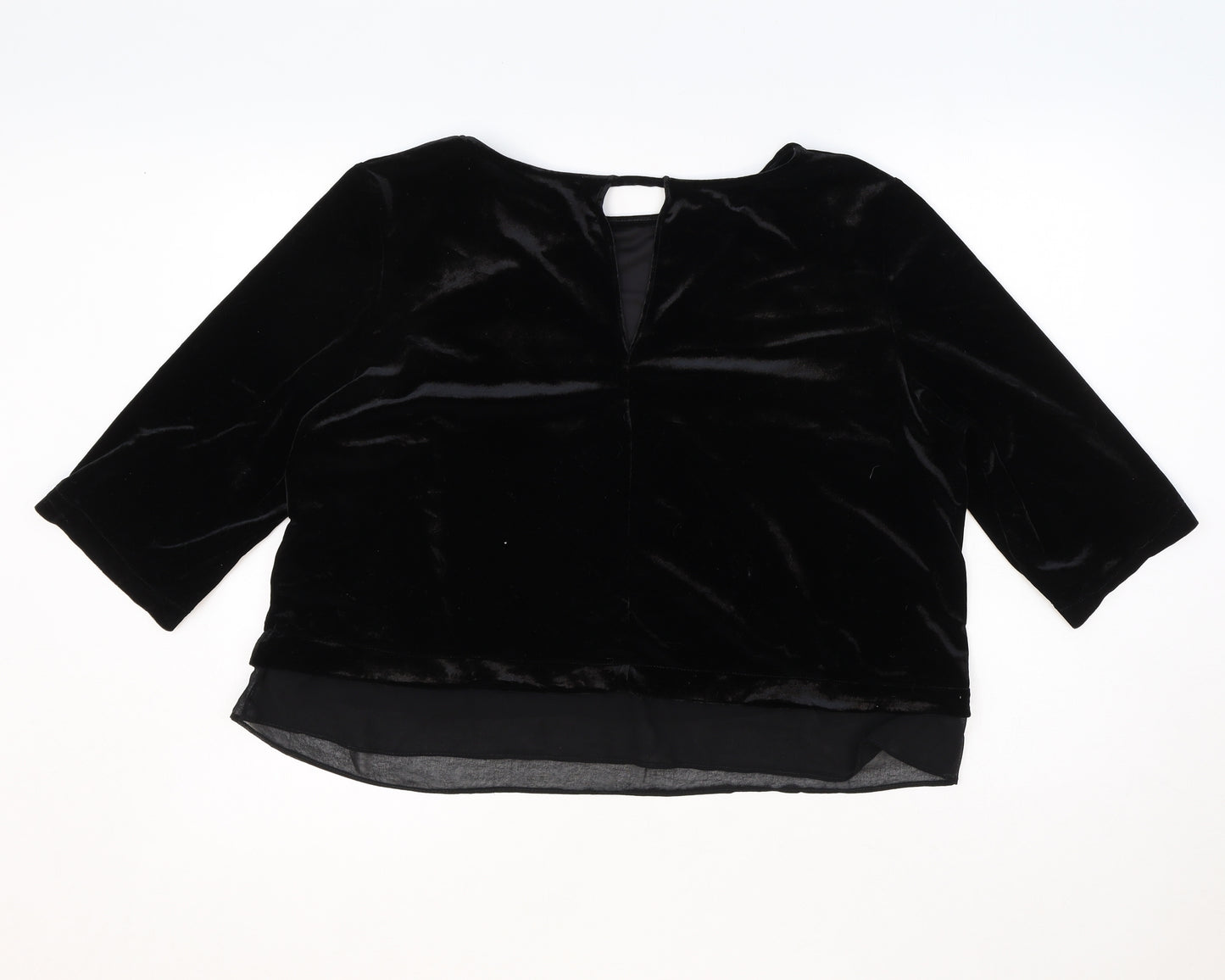 River Island Womens Black Polyester Cropped Blouse Size 18 Boat Neck - Chiffon Hem