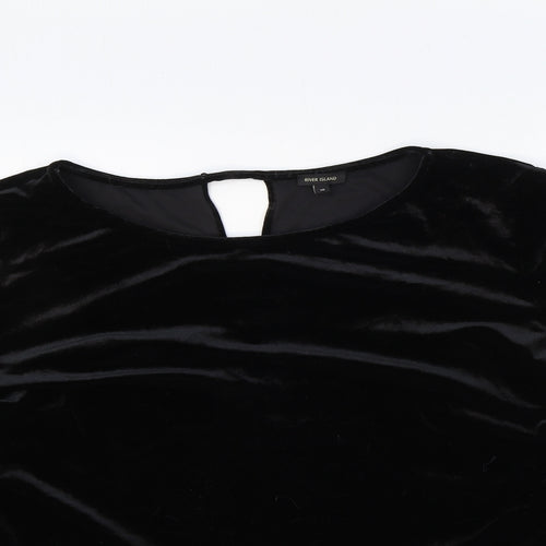 River Island Womens Black Polyester Cropped Blouse Size 18 Boat Neck - Chiffon Hem
