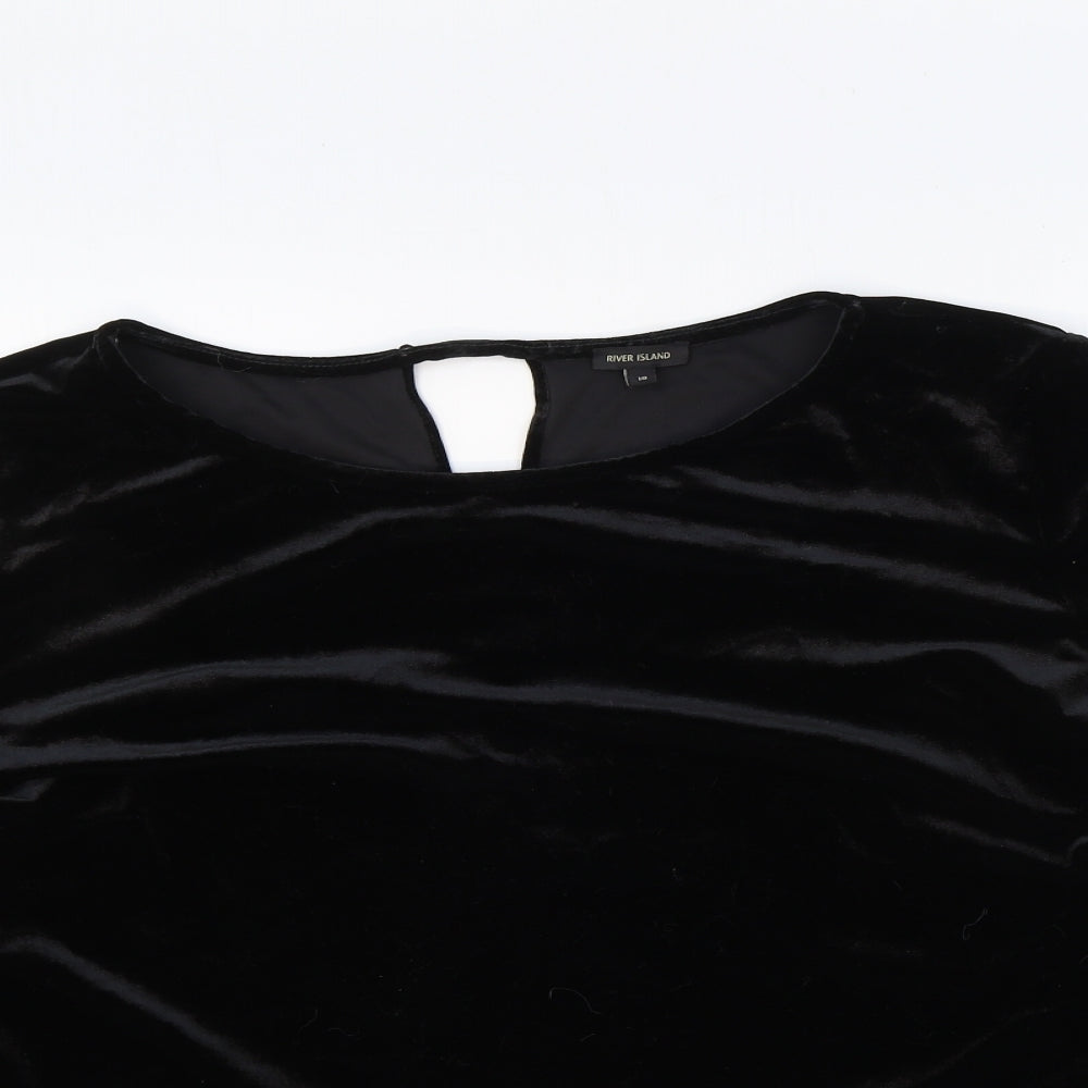 River Island Womens Black Polyester Cropped Blouse Size 18 Boat Neck - Chiffon Hem