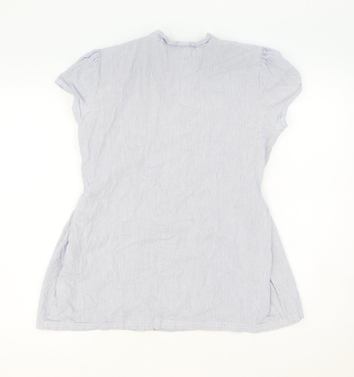 JoJo Maman Womens Blue Striped Cotton Basic Blouse Size 10 V-Neck