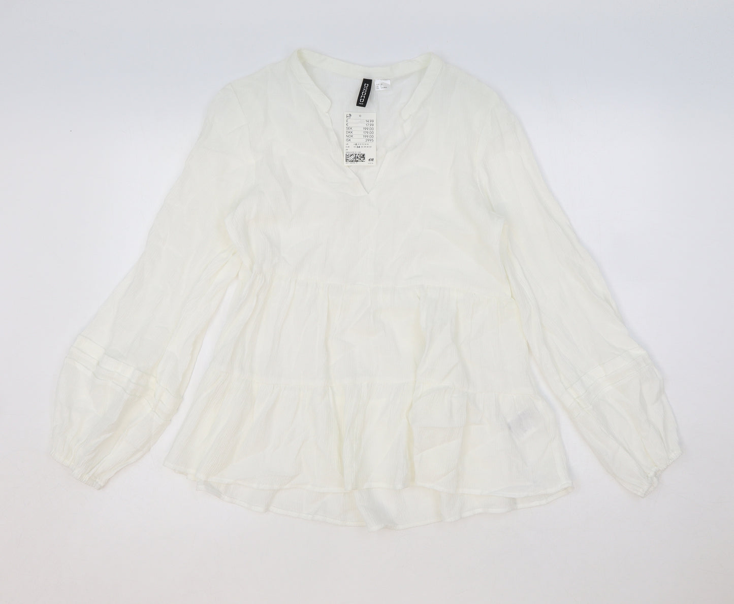 H&M Womens Ivory Viscose Basic Blouse Size 6 V-Neck