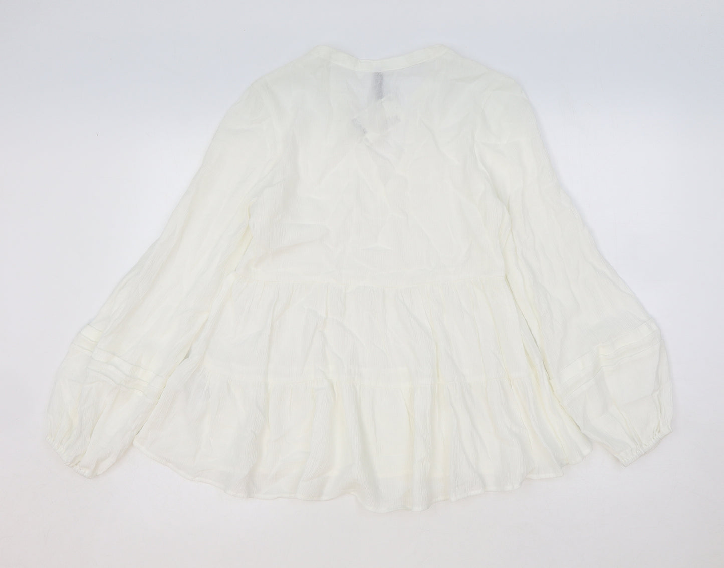 H&M Womens Ivory Viscose Basic Blouse Size 6 V-Neck