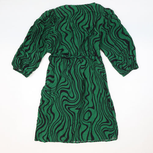 F&F Womens Green Geometric Viscose A-Line Size 14 V-Neck Tie