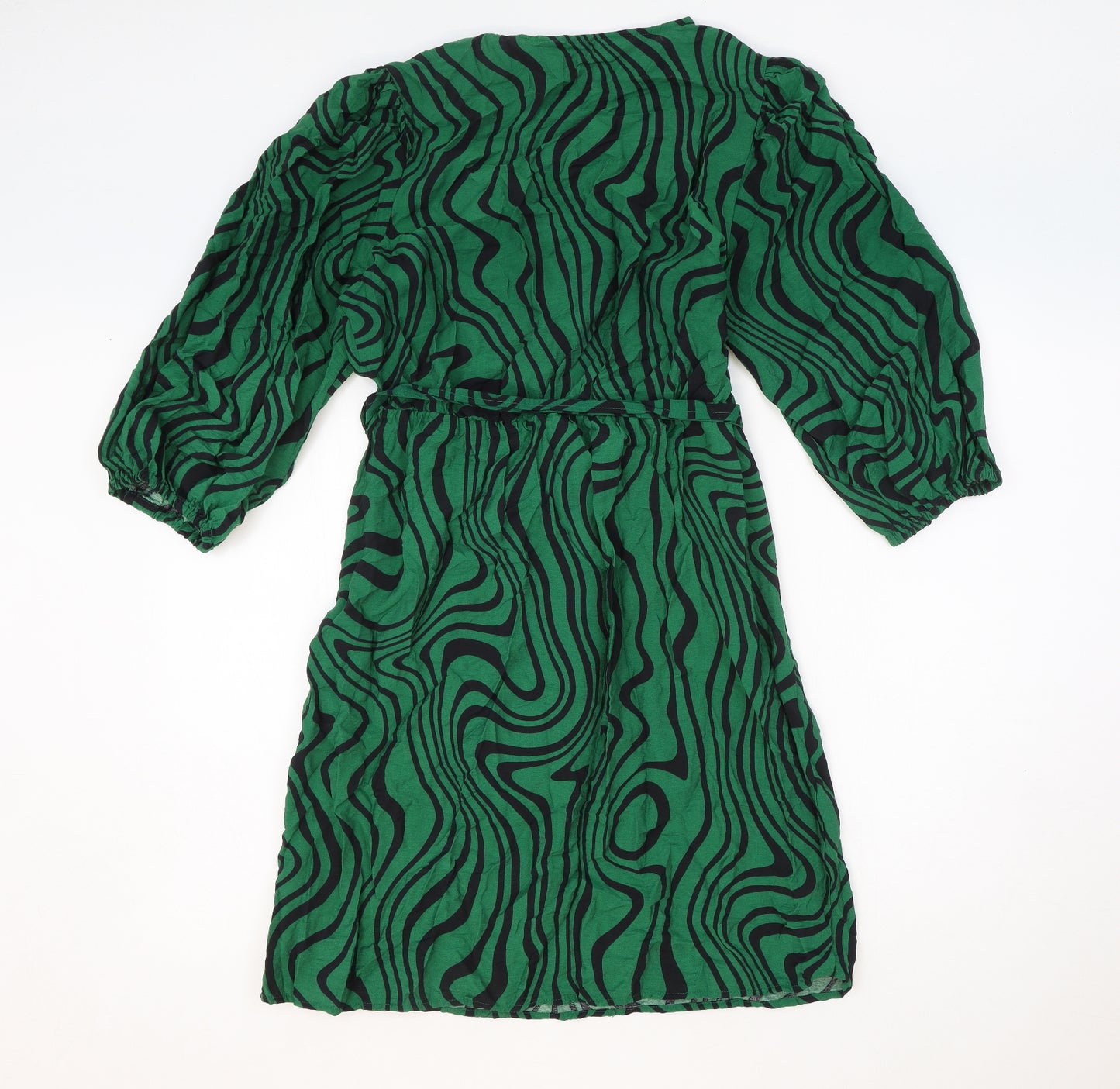 F&F Womens Green Geometric Viscose A-Line Size 14 V-Neck Tie
