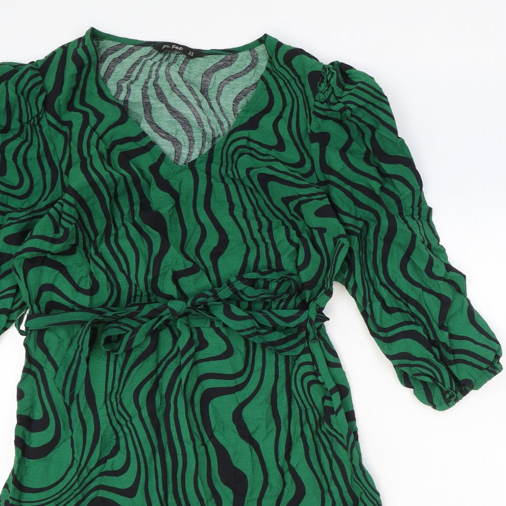 F&F Womens Green Geometric Viscose A-Line Size 14 V-Neck Tie