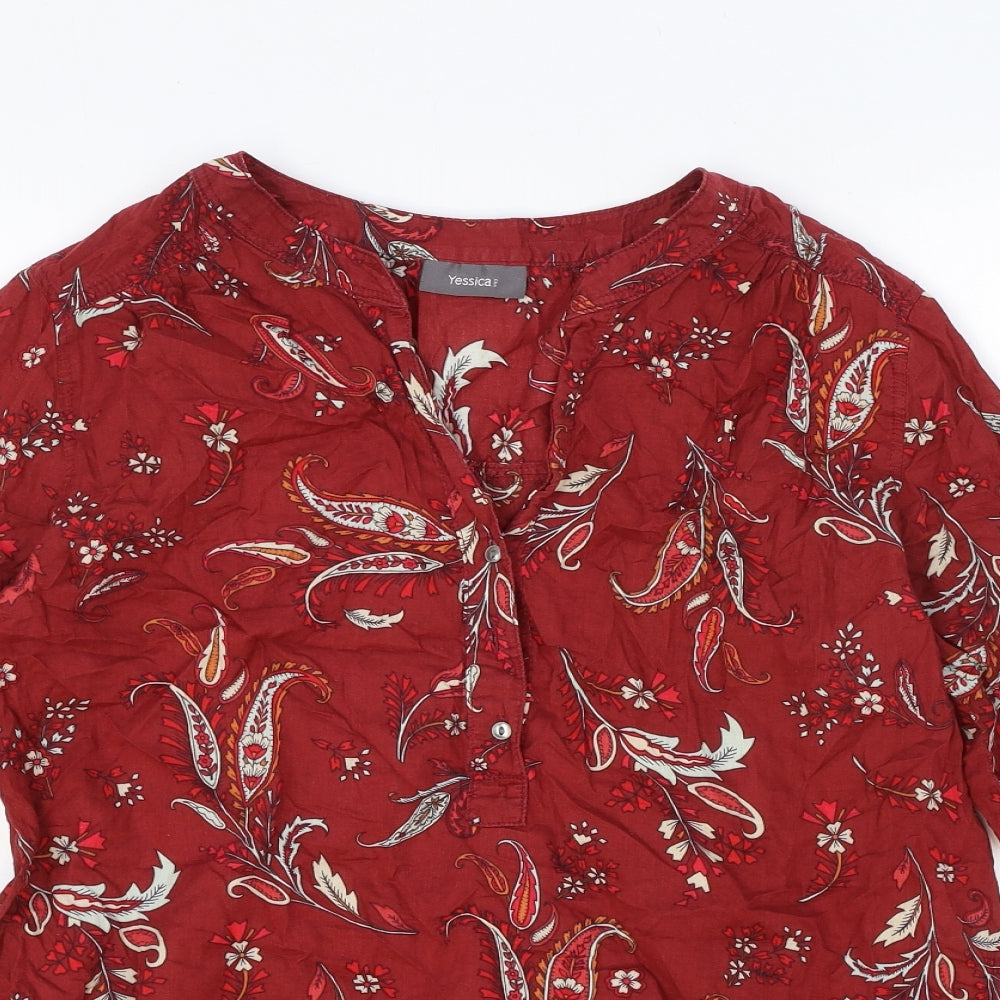 Yessica Womens Red Geometric Cotton Basic Blouse Size 8 V-Neck