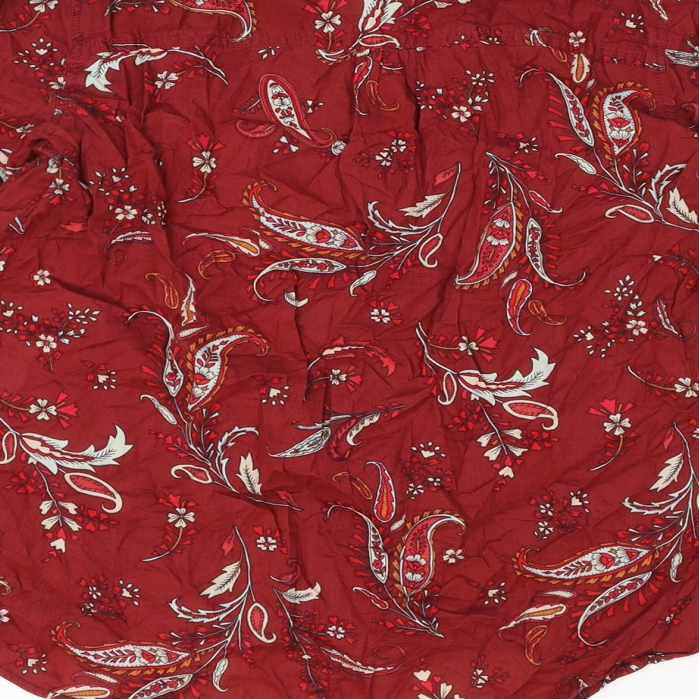 Yessica Womens Red Geometric Cotton Basic Blouse Size 8 V-Neck