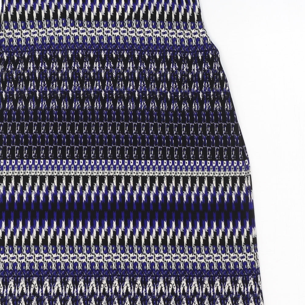 Le Suit Womens Blue Geometric Polyester Basic Tank Size L Round Neck