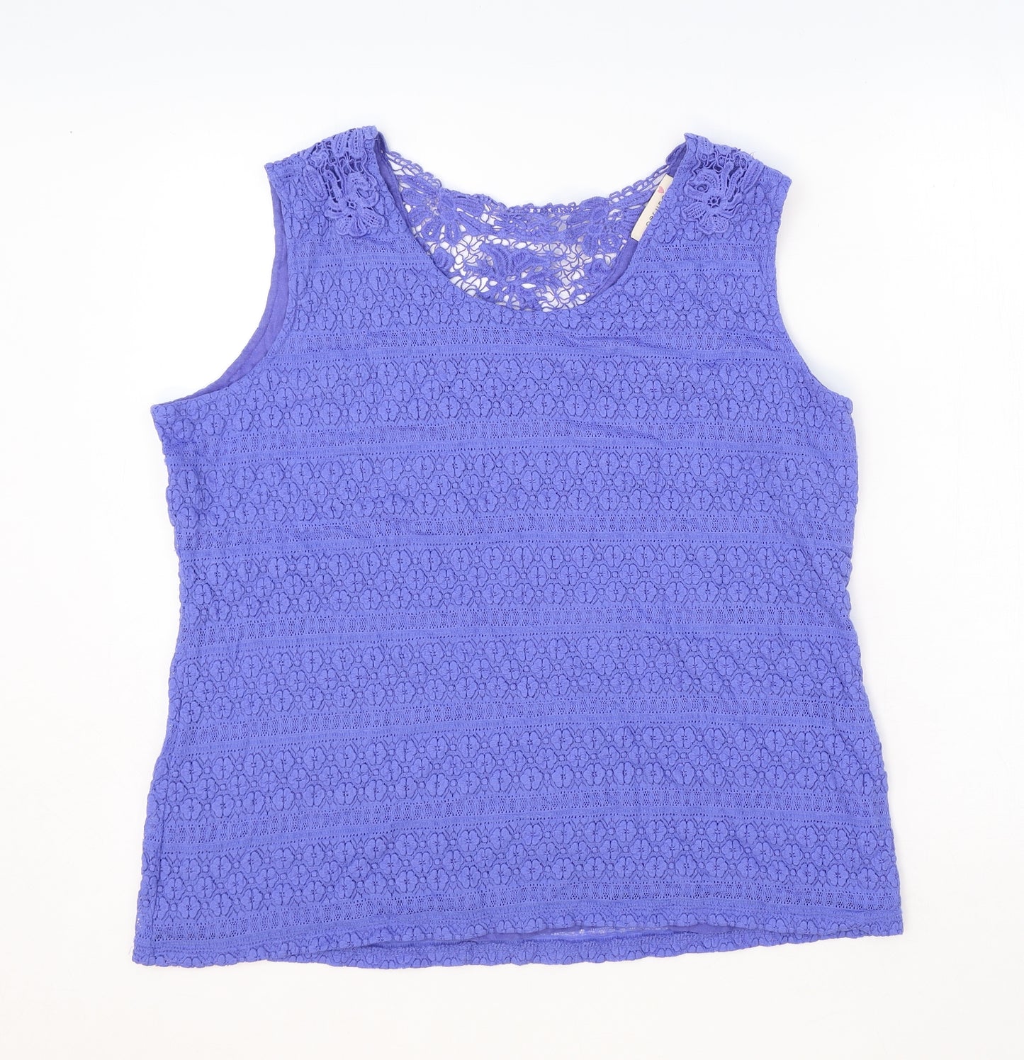 Marks and Spencer Womens Blue Geometric Viscose Basic Tank Size 18 Round Neck