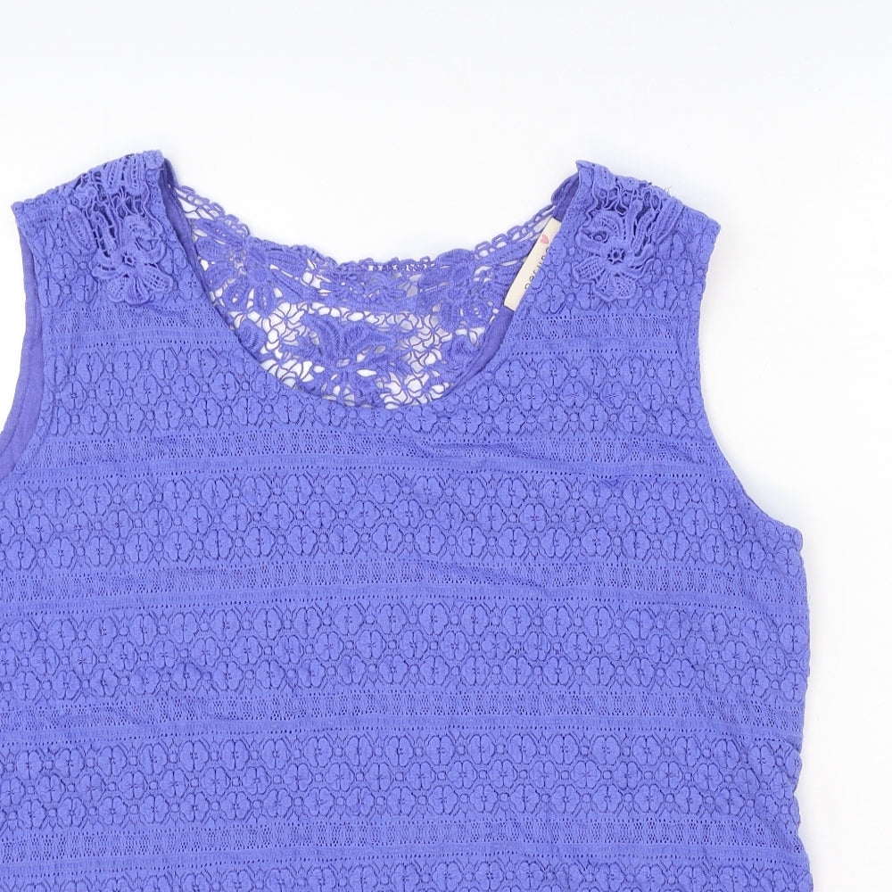 Marks and Spencer Womens Blue Geometric Viscose Basic Tank Size 18 Round Neck