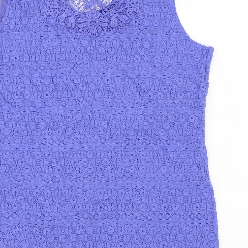 Marks and Spencer Womens Blue Geometric Viscose Basic Tank Size 18 Round Neck