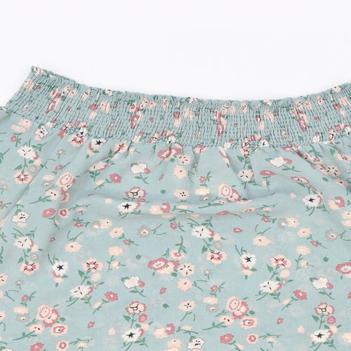 Wild Blue Womens Green Floral Polyester Basic Blouse Size M Off the Shoulder