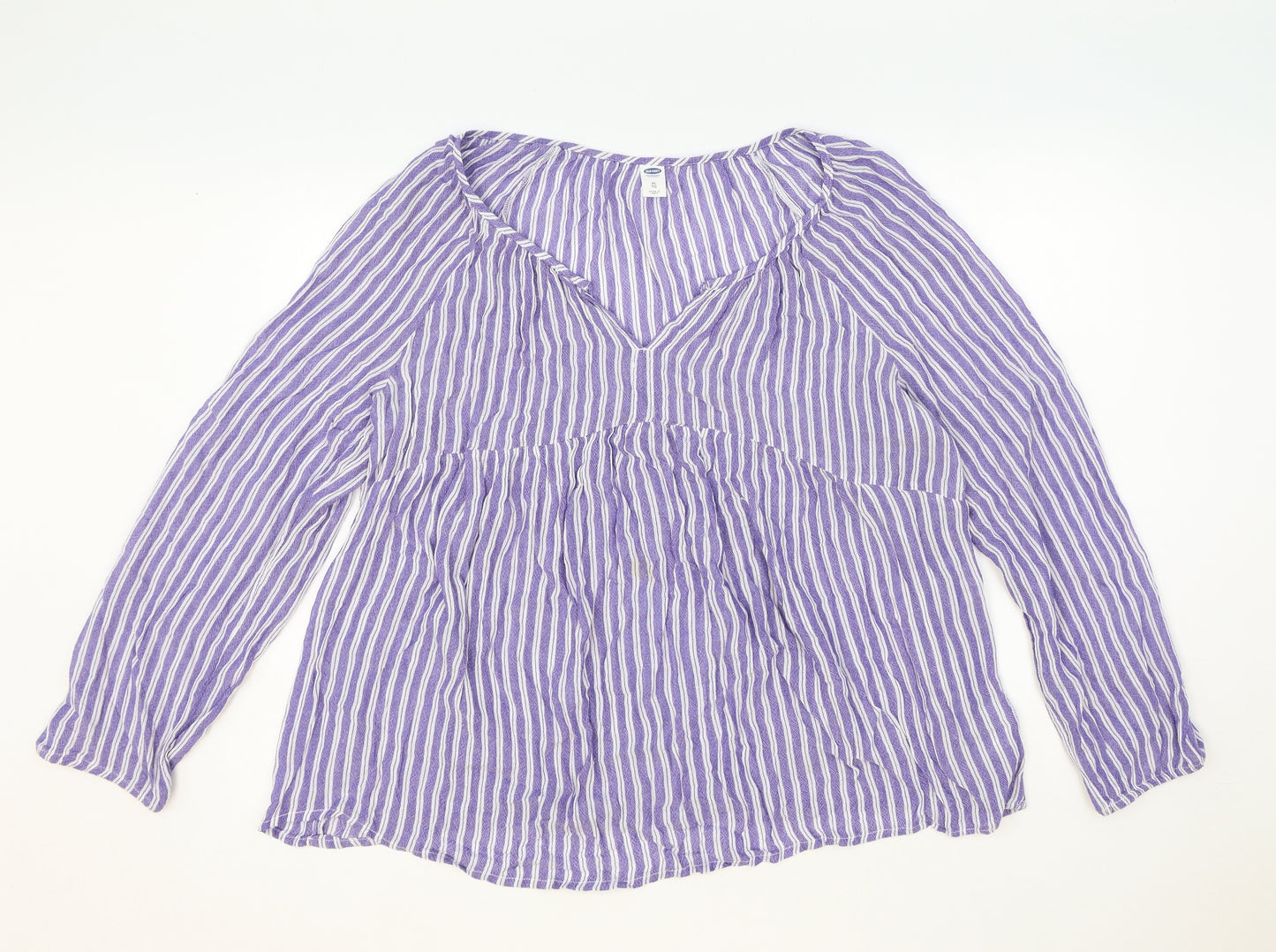 Old Navy Womens Blue Striped Polyester Basic Blouse Size XL V-Neck