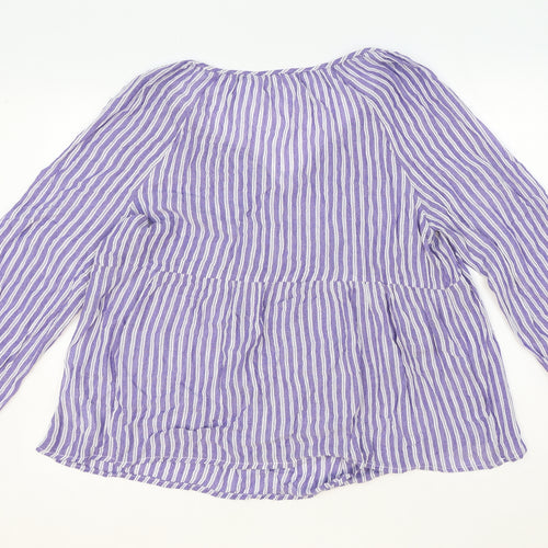 Old Navy Womens Blue Striped Polyester Basic Blouse Size XL V-Neck