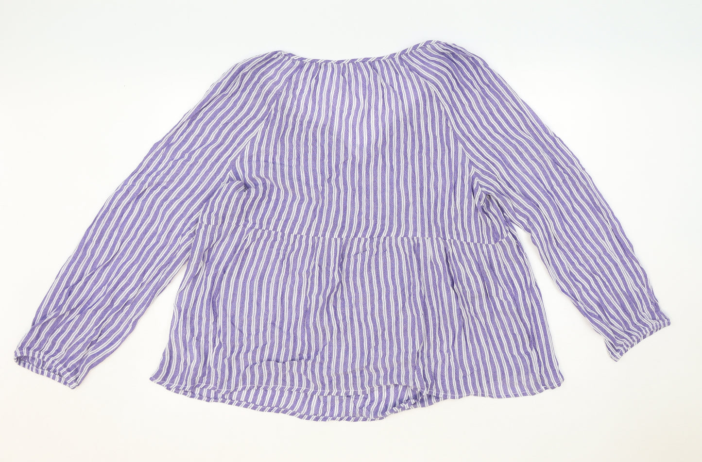 Old Navy Womens Blue Striped Polyester Basic Blouse Size XL V-Neck