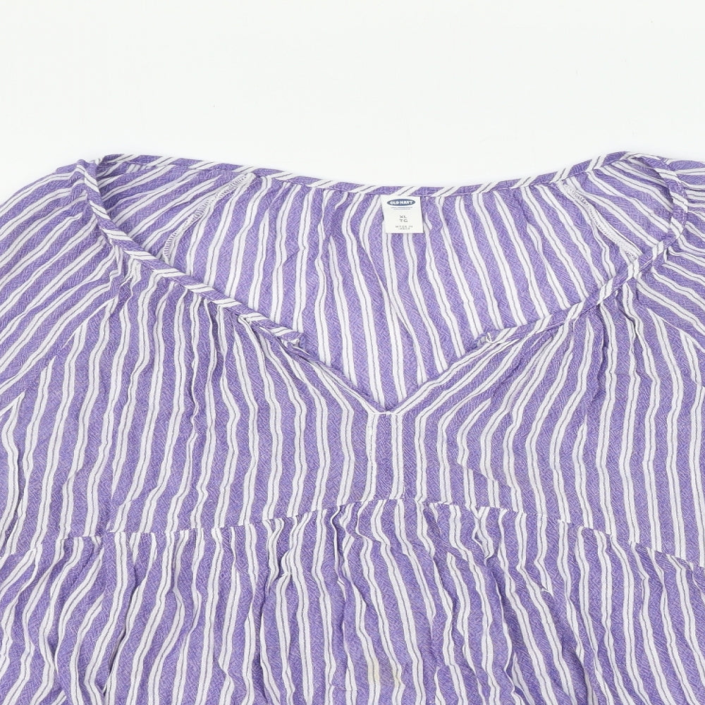 Old Navy Womens Blue Striped Polyester Basic Blouse Size XL V-Neck