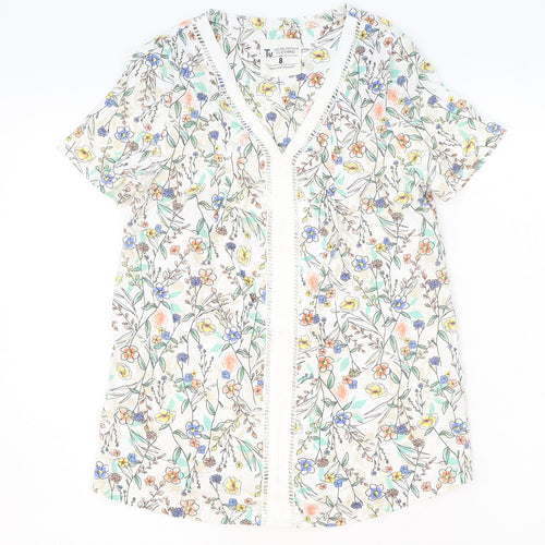 TU Womens Multicoloured Geometric Polyester Basic Blouse Size 8 V-Neck