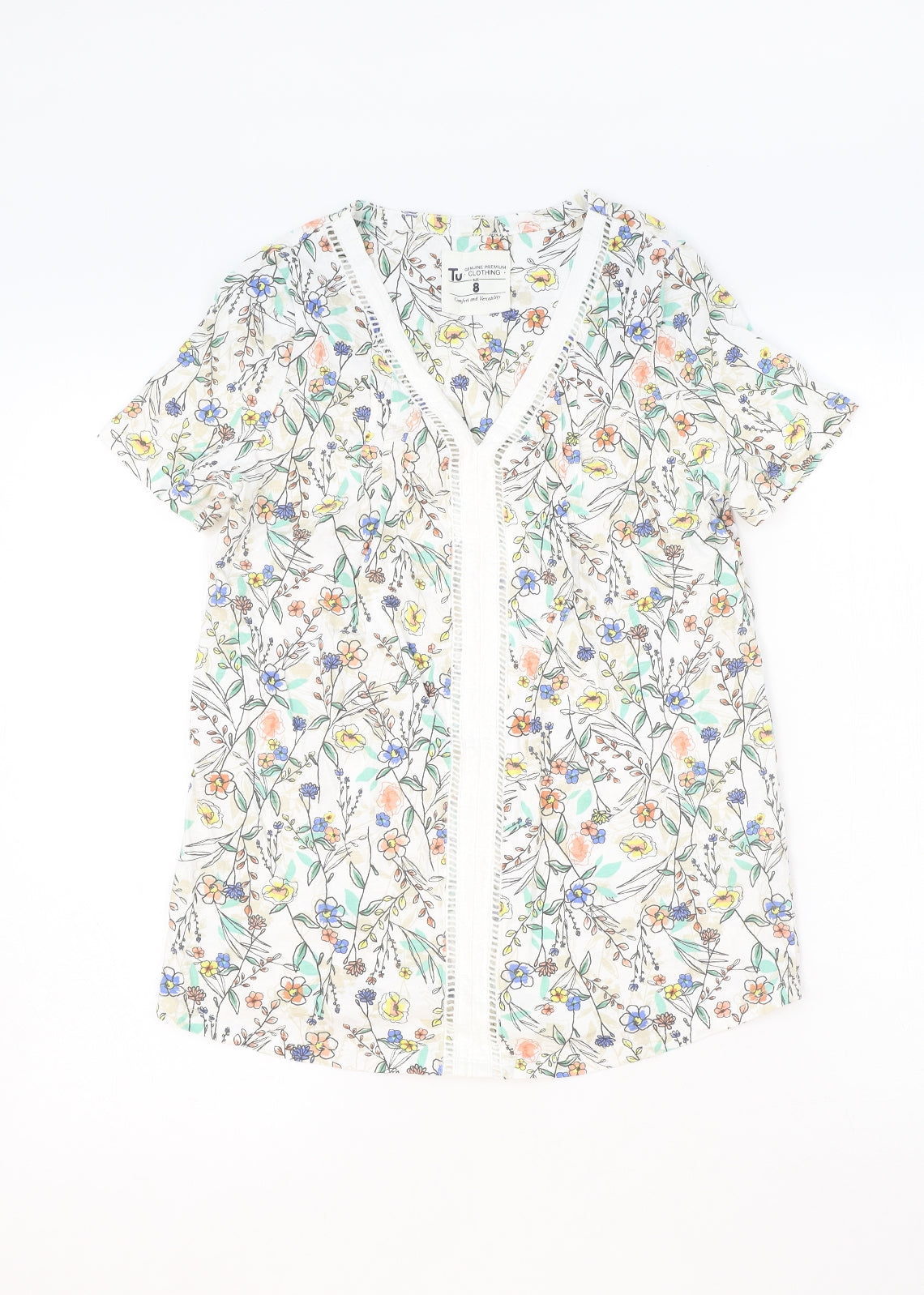 TU Womens Multicoloured Geometric Polyester Basic Blouse Size 8 V-Neck