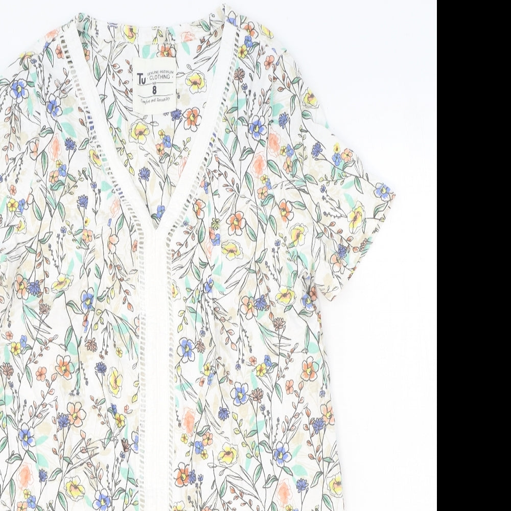 TU Womens Multicoloured Geometric Polyester Basic Blouse Size 8 V-Neck