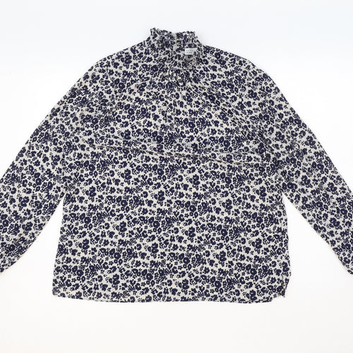 Papaya Womens Blue Geometric Polyester Basic Blouse Size 12 Mock Neck