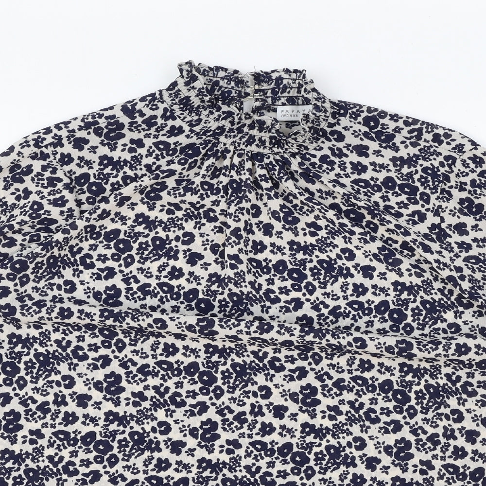 Papaya Womens Blue Geometric Polyester Basic Blouse Size 12 Mock Neck