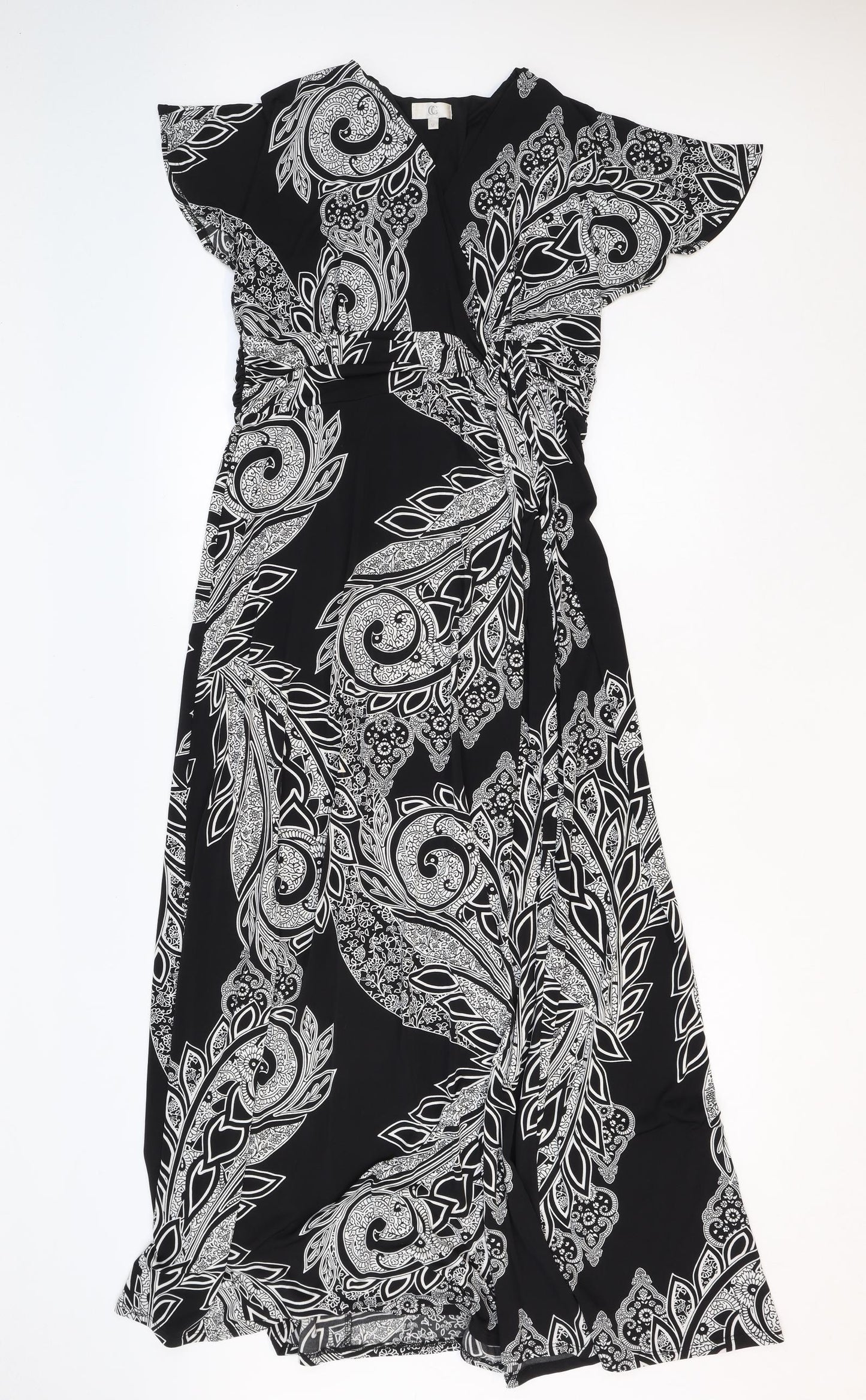 CC Womens Black Geometric Polyester Trapeze & Swing Size M V-Neck Pullover