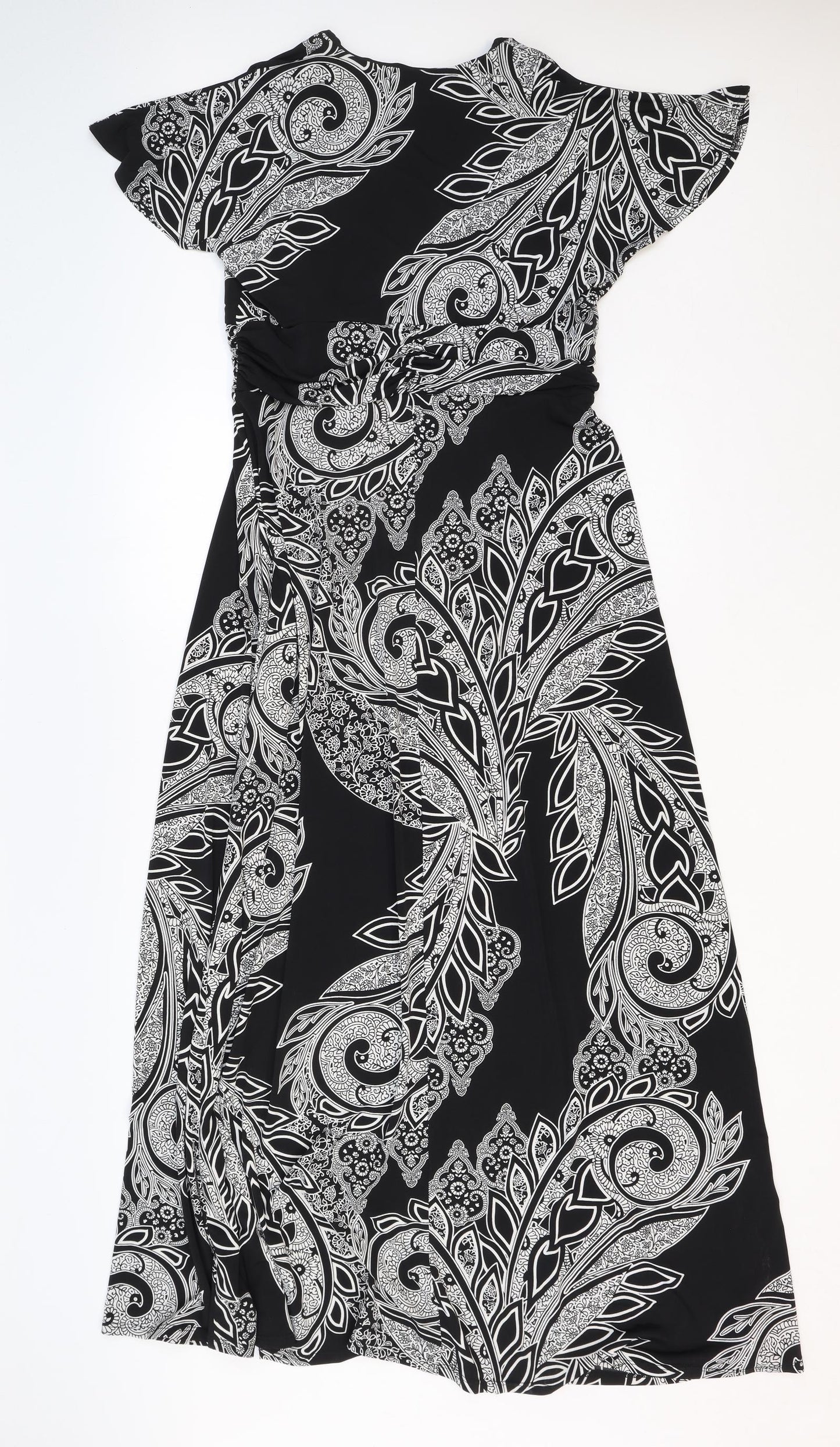 CC Womens Black Geometric Polyester Trapeze & Swing Size M V-Neck Pullover