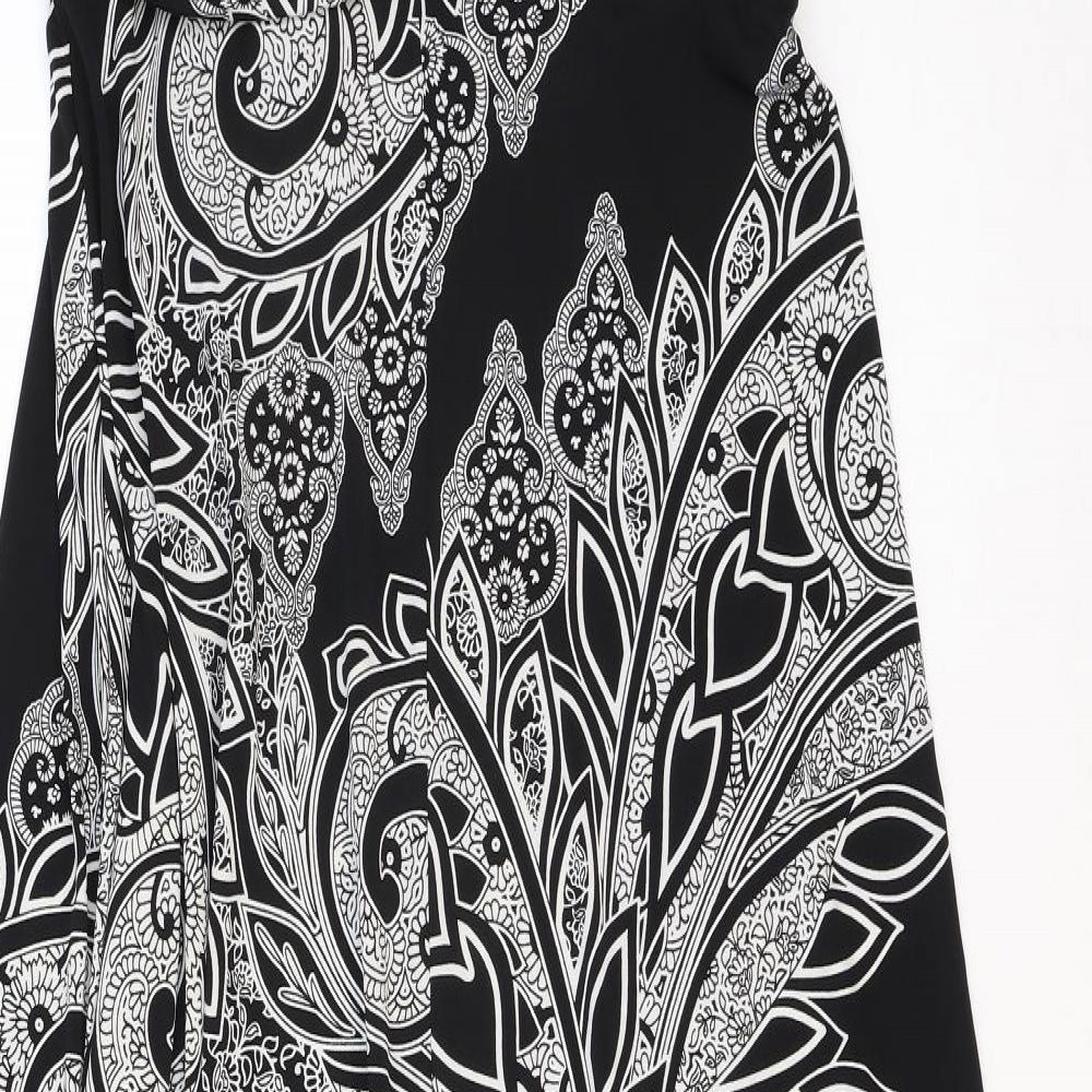 CC Womens Black Geometric Polyester Trapeze & Swing Size M V-Neck Pullover