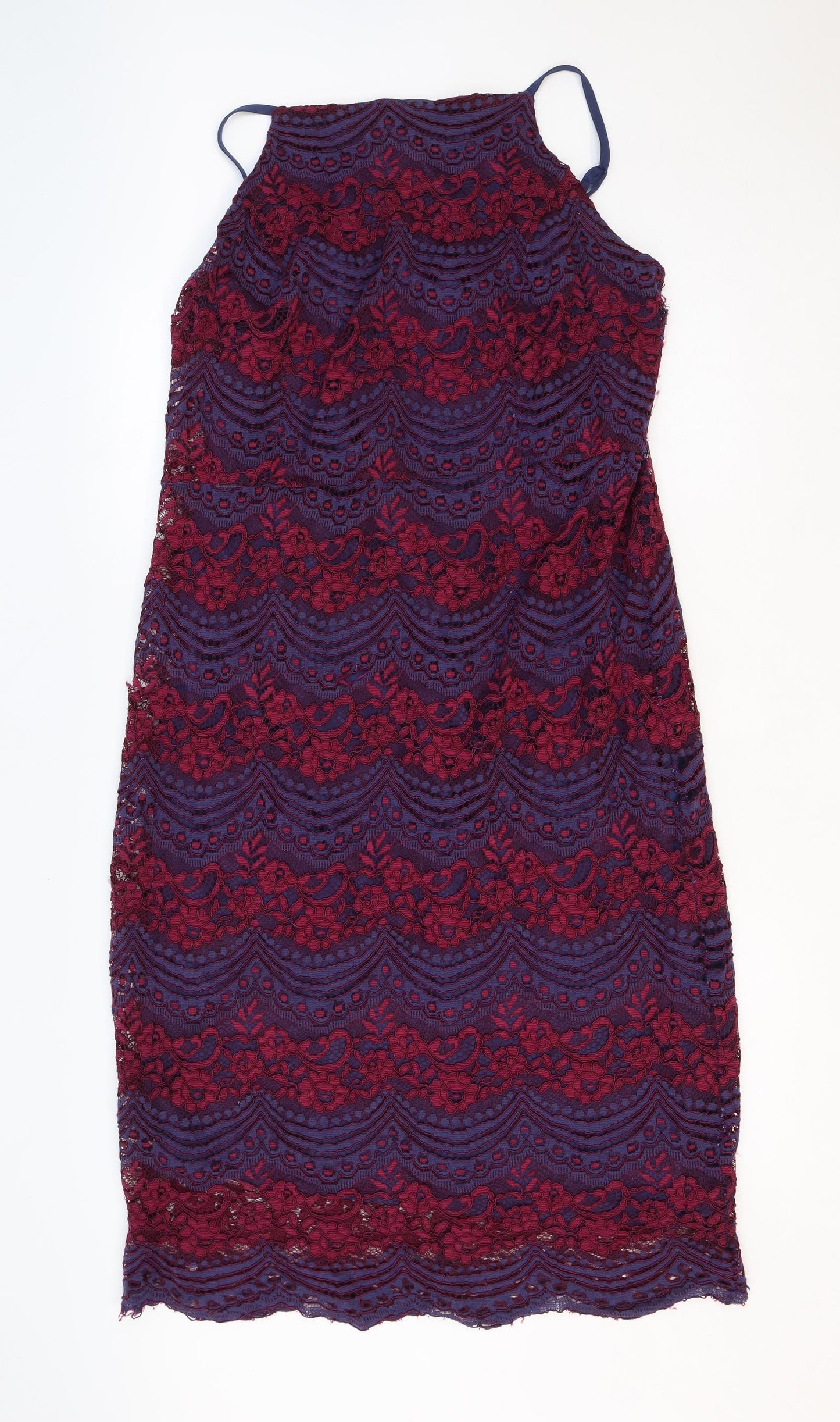 New Look Womens Blue Geometric Viscose A-Line Size 22 Square Neck Zip