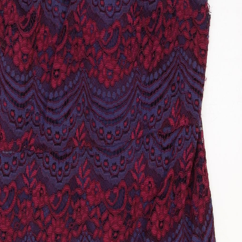 New Look Womens Blue Geometric Viscose A-Line Size 22 Square Neck Zip