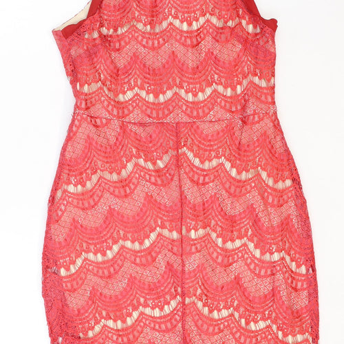 In the Style Womens Red Geometric Polyester Bodycon Size 14 Round Neck Zip