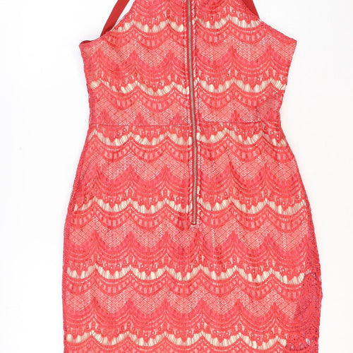 In the Style Womens Red Geometric Polyester Bodycon Size 14 Round Neck Zip