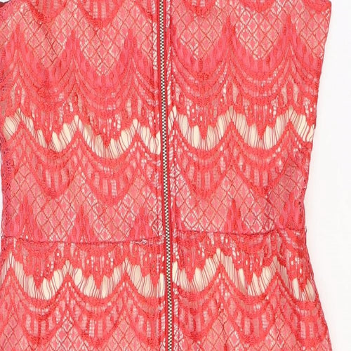 In the Style Womens Red Geometric Polyester Bodycon Size 14 Round Neck Zip