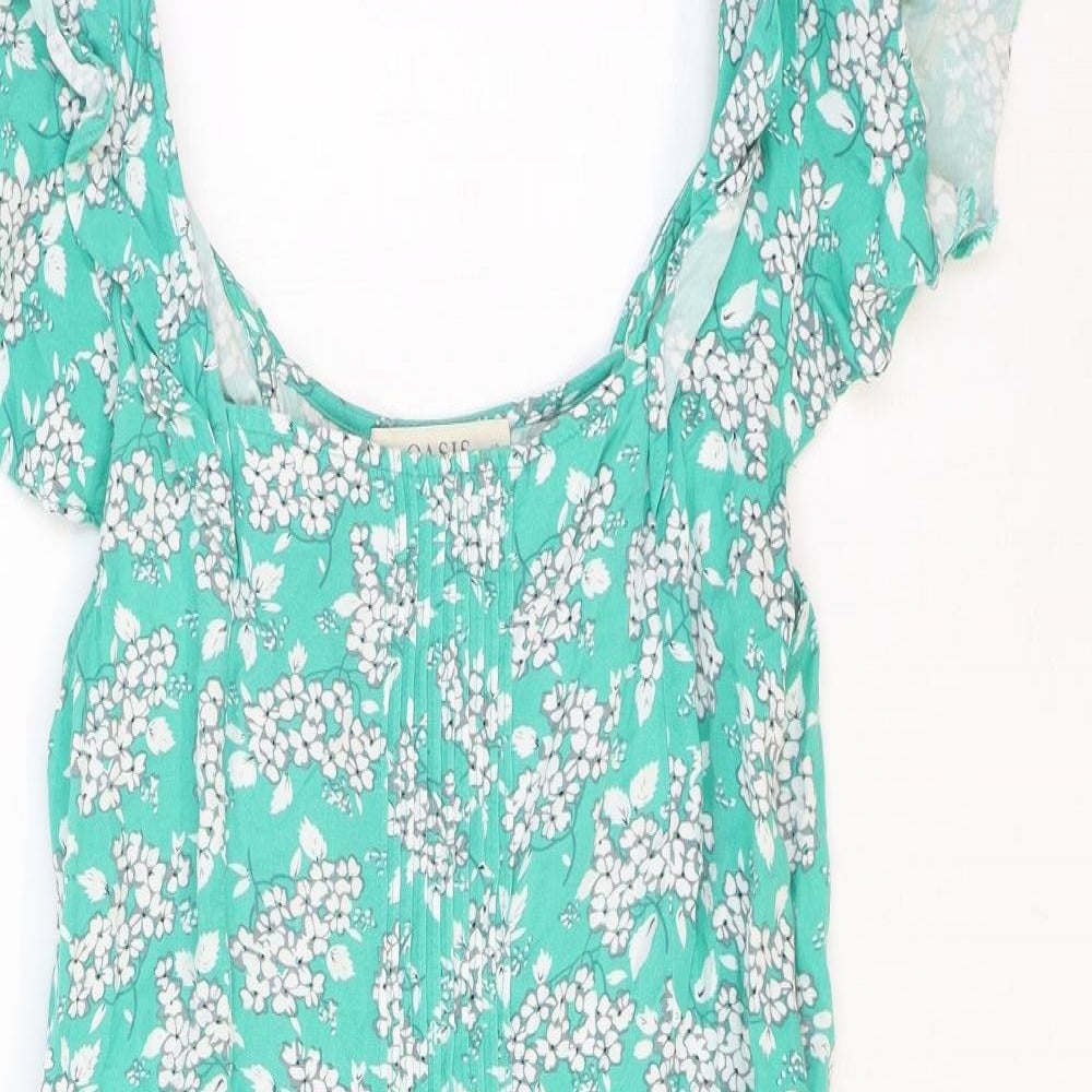 Oasis Womens Green Floral Polyester Trapeze & Swing Size 10 Round Neck Zip