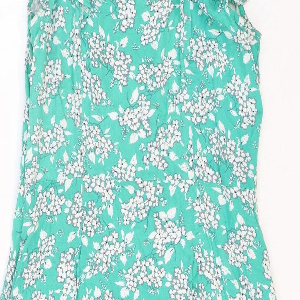 Oasis Womens Green Floral Polyester Trapeze & Swing Size 10 Round Neck Zip