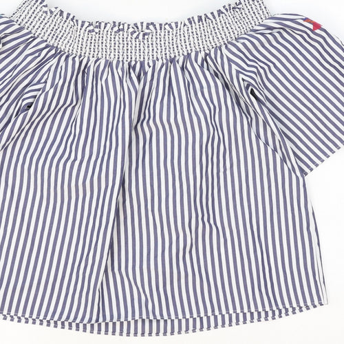 Marks and Spencer Womens Blue Striped Polyester Cropped Tank Size 8 Off the Shoulder - Palm Tree Embroidery