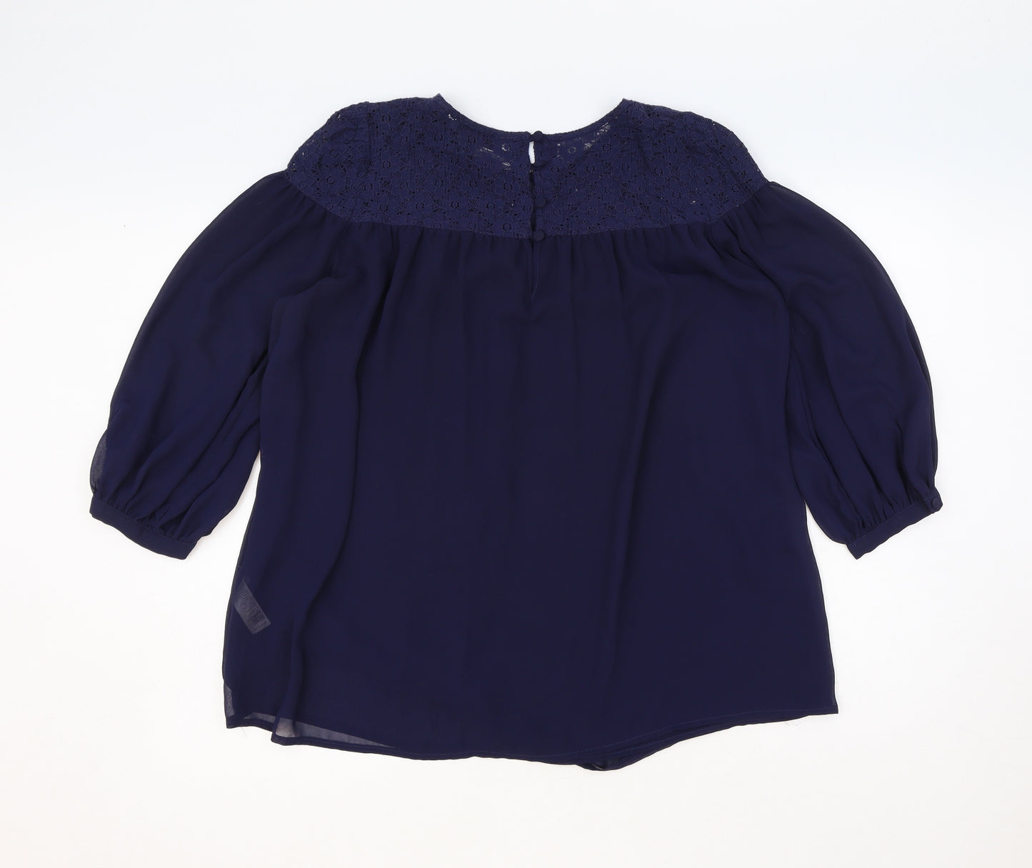 Topshop Womens Blue Polyester Basic Blouse Size 10 Round Neck - Lace Detail
