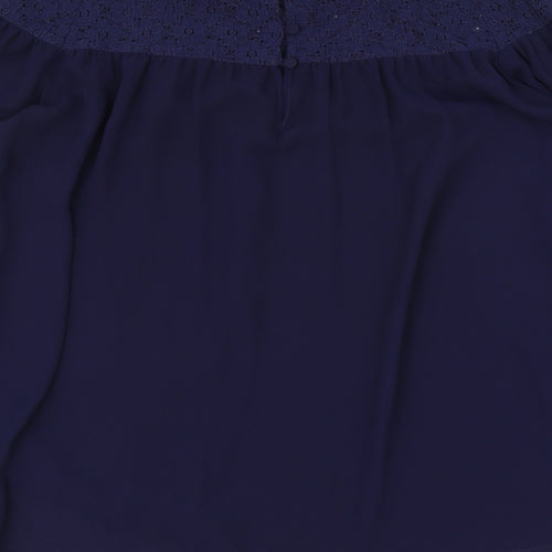Topshop Womens Blue Polyester Basic Blouse Size 10 Round Neck - Lace Detail