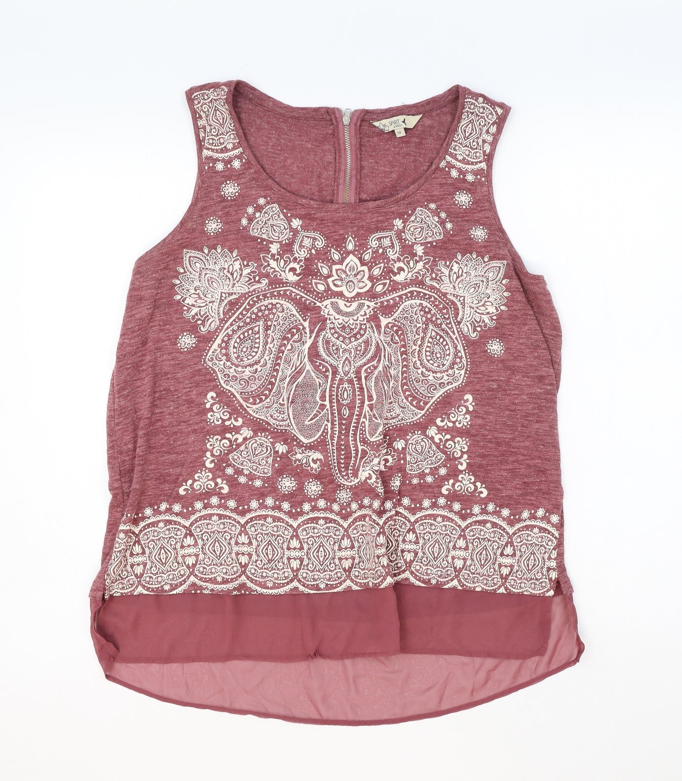 M&Co Womens Pink Polyester Basic Tank Size 14 Round Neck - Mandala Elephant Print