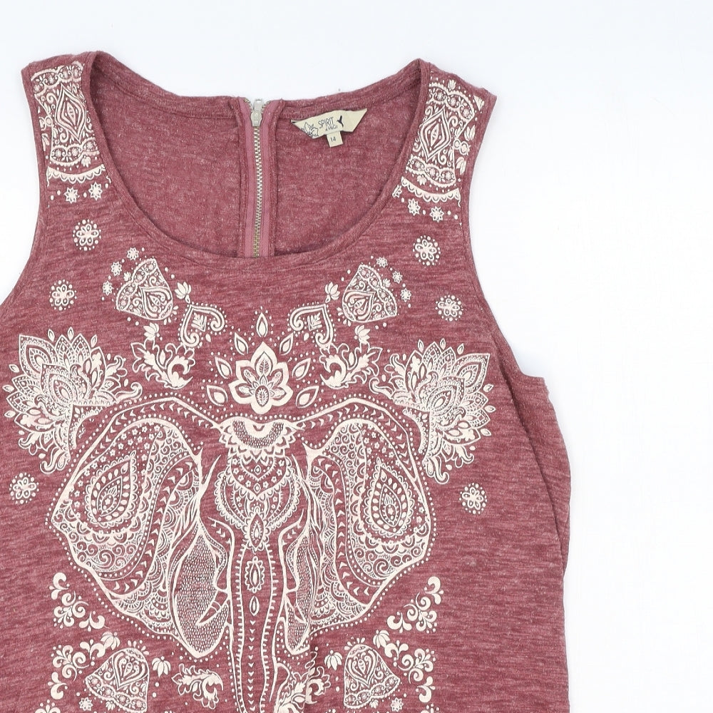 M&Co Womens Pink Polyester Basic Tank Size 14 Round Neck - Mandala Elephant Print