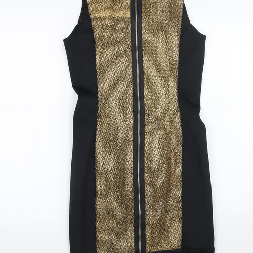DS DRES Womens Black Polyester Pencil Dress Size 8 Scoop Neck Zip