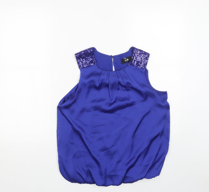 Wallis Womens Blue Polyester Basic Blouse Size S Scoop Neck